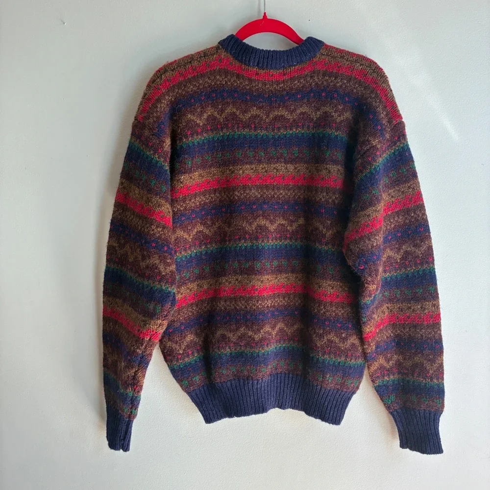 Vintage Jos A Bank Sweater Mens Large Shetland Wool Fair Isle Grandpa Preppy